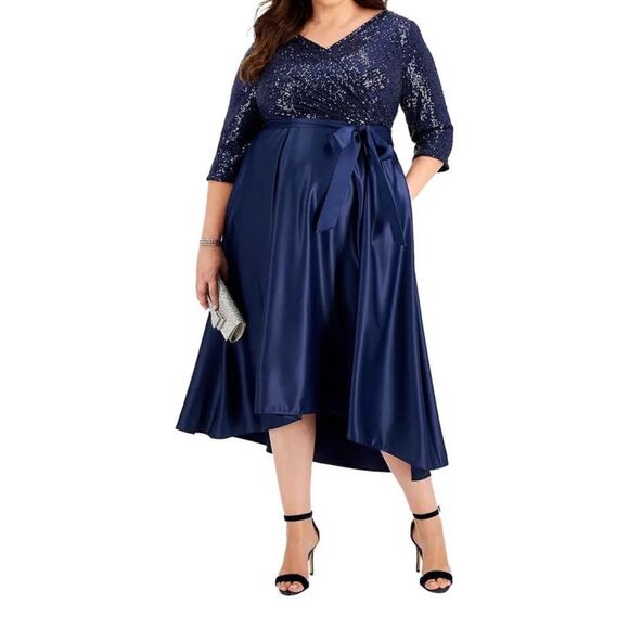 NWT Alex Evening 14 W Navy Blue Sequence Dress (missing belt) - Picture 1 of 4